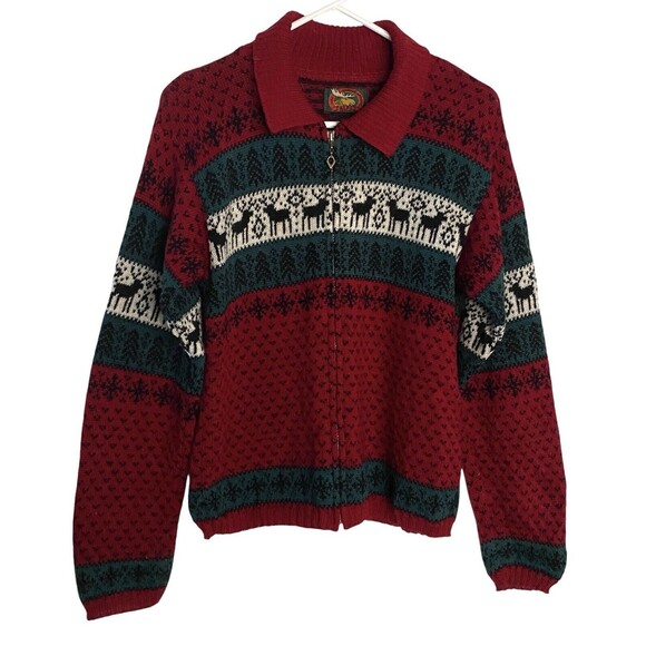 Vintage ALPS Womens Wool Sweater Size Small Reindeer Full Zip 36" Chest - Picture 1 of 9